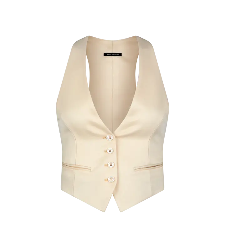LUSTROUS BARATHEA SILK WOOL WAISTCOAT MORNING WHITE online